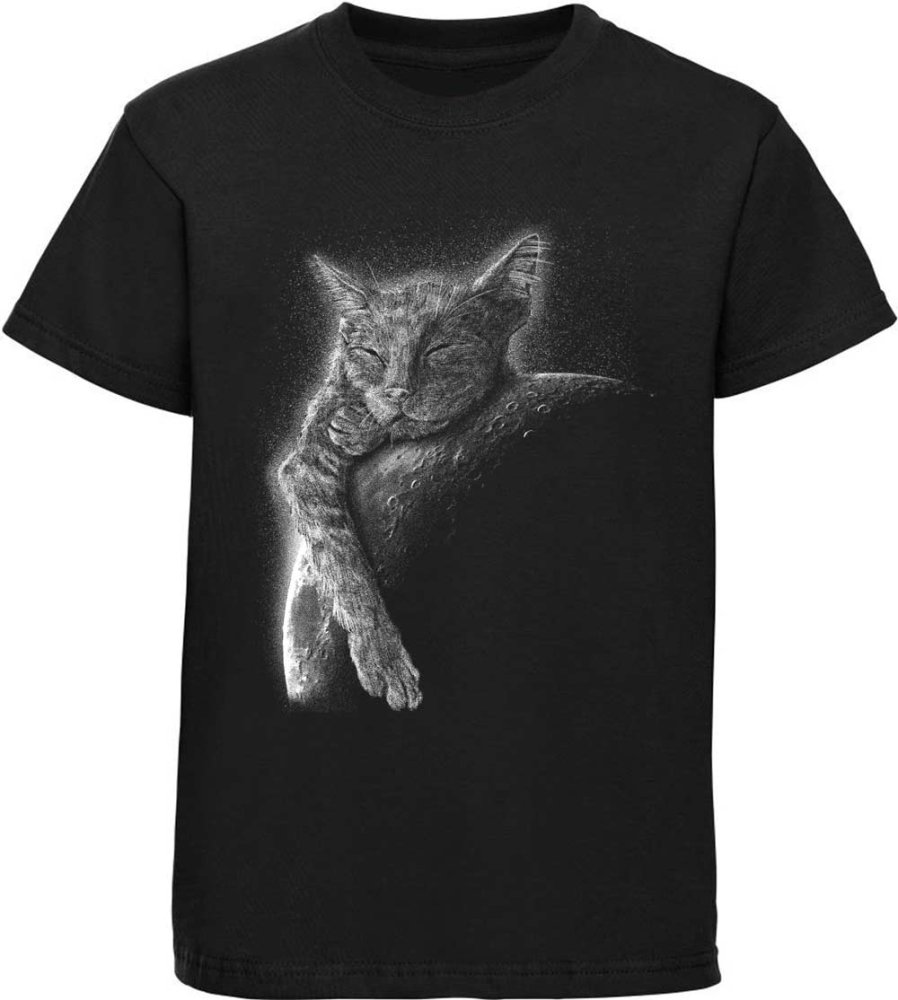 Printed children's T-shirt cat sleeping on the mond
